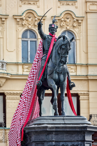 Statue of Ban Josip Jelacic, erected by Anton Dominik Fernkorn on the Jelacic square in Zagreb in 1866. Jelacic, a Croatian national hero, had supported Croatian independence during the Hapsburg rule
