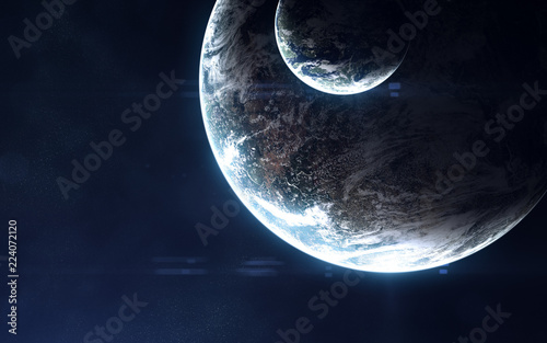 Fototapeta Naklejka Na Ścianę i Meble -  Deep space, exoplanets in light of blue star. Abstract science fiction. Elements of the image are furnished by NASA