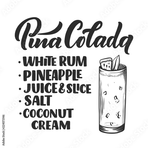 Lettering name of cocktail recipe. Template for card banner and poster for bar menu and restaurant