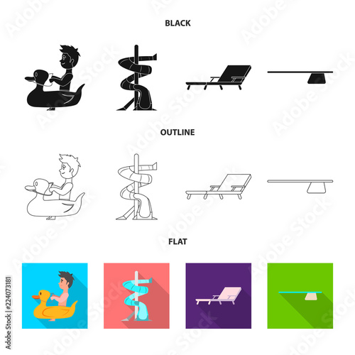 Vector illustration of pool and swimming symbol. Collection of pool and activity stock vector illustration.