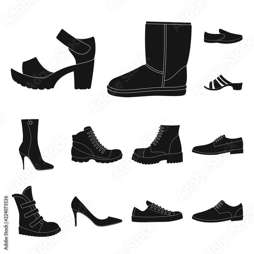 Different shoes black icons in set collection for design. Men's and women's shoes vector symbol stock web illustration.