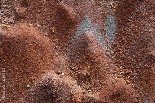 Red earth or soil background. Tropical laterite soil  background of red clay. Dry Orange surface, Picture of natural disaster. Drought land Caused by global warming and deforestation. photo