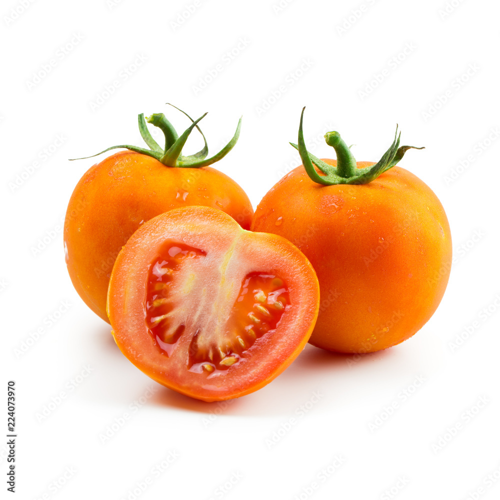 Fresh orange tomatoes isolated on white background Fresh orange tomatoes isolated on white background