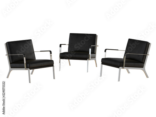 Three black office armchair 3d rendering