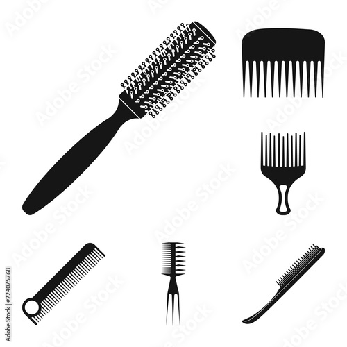 Vector illustration of brush and hair symbol. Set of brush and hairbrush stock symbol for web.