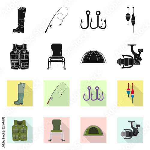 Vector design of fish and fishing sign. Set of fish and equipment stock symbol for web.