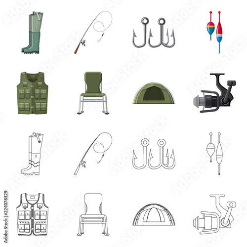 Isolated object of fish and fishing sign. Set of fish and equipment stock symbol for web.