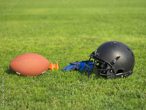 American Football equipment on a field