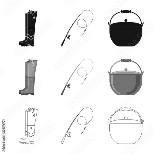 Isolated object of fish and fishing symbol. Collection of fish and equipment stock symbol for web.