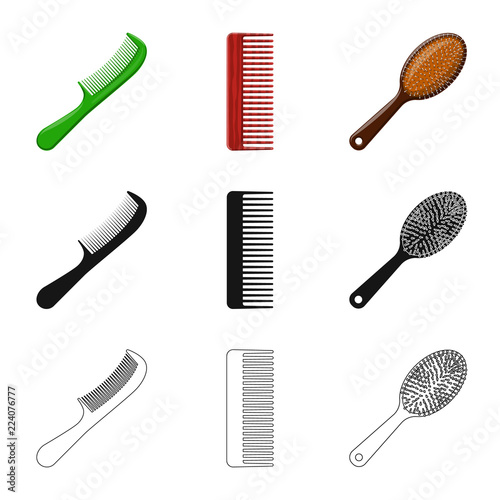 Isolated object of brush and hair symbol. Collection of brush and hairbrush stock vector illustration.