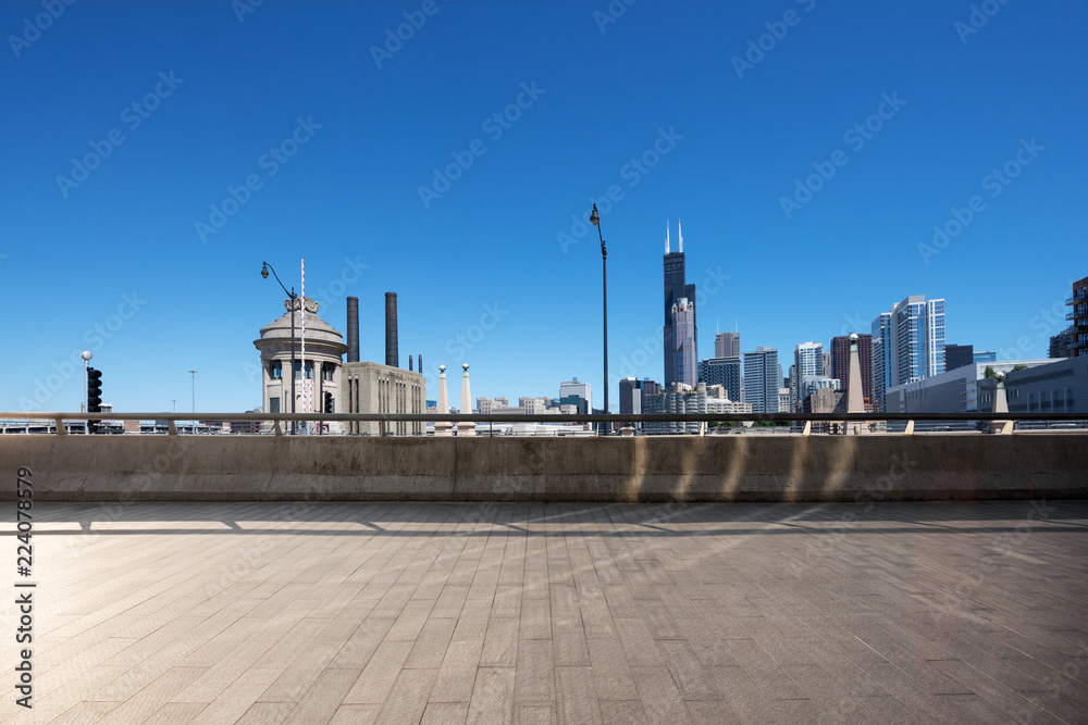 Fototapeta premium empty street through moder city in chicago