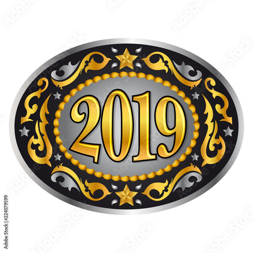 2019 cowboy  western style new year oval belt buckle, vector illustration