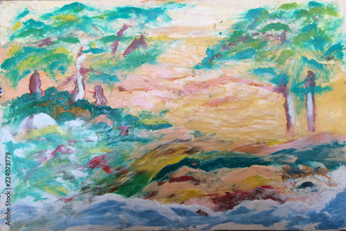 River landscape and trees, Made in plasticine