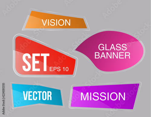 Set of Mission and Vision Glossy banner ,color buttons for shares for sites, advertising flyers and billboards , advertising, marketing. vector illustration