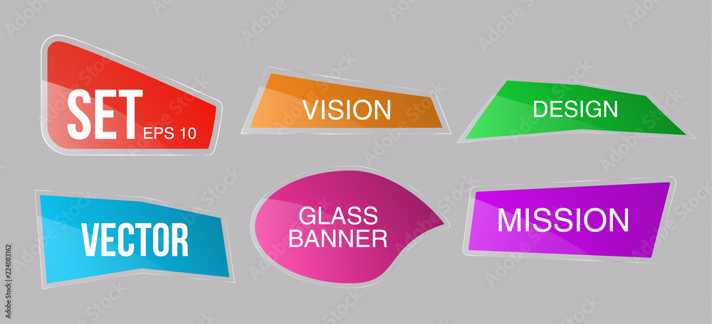 Set of Mission and Vision Glossy banner ,color buttons for shares for sites, advertising flyers and billboards , advertising, marketing. vector illustration Set of Mission and Vision Glossy banner ,color buttons for shares for sites, advertising flyers and billboards , advertising, marketing. vector illustration