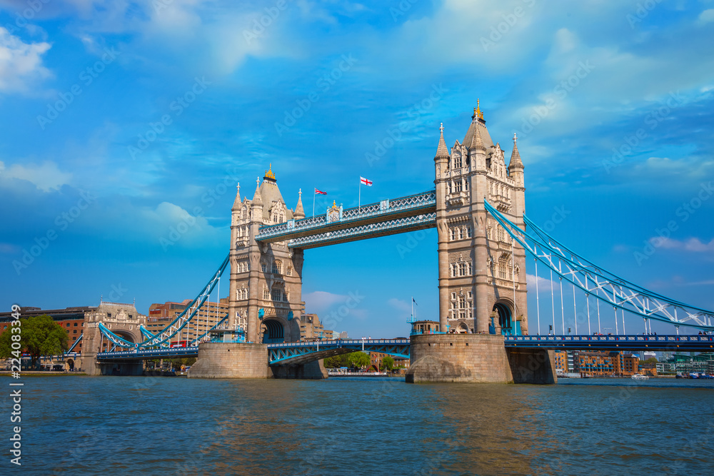 Tower bridge crosses the River Thames in London, UK