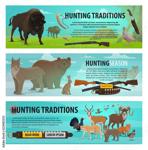 Hunting animals, birds and rifles