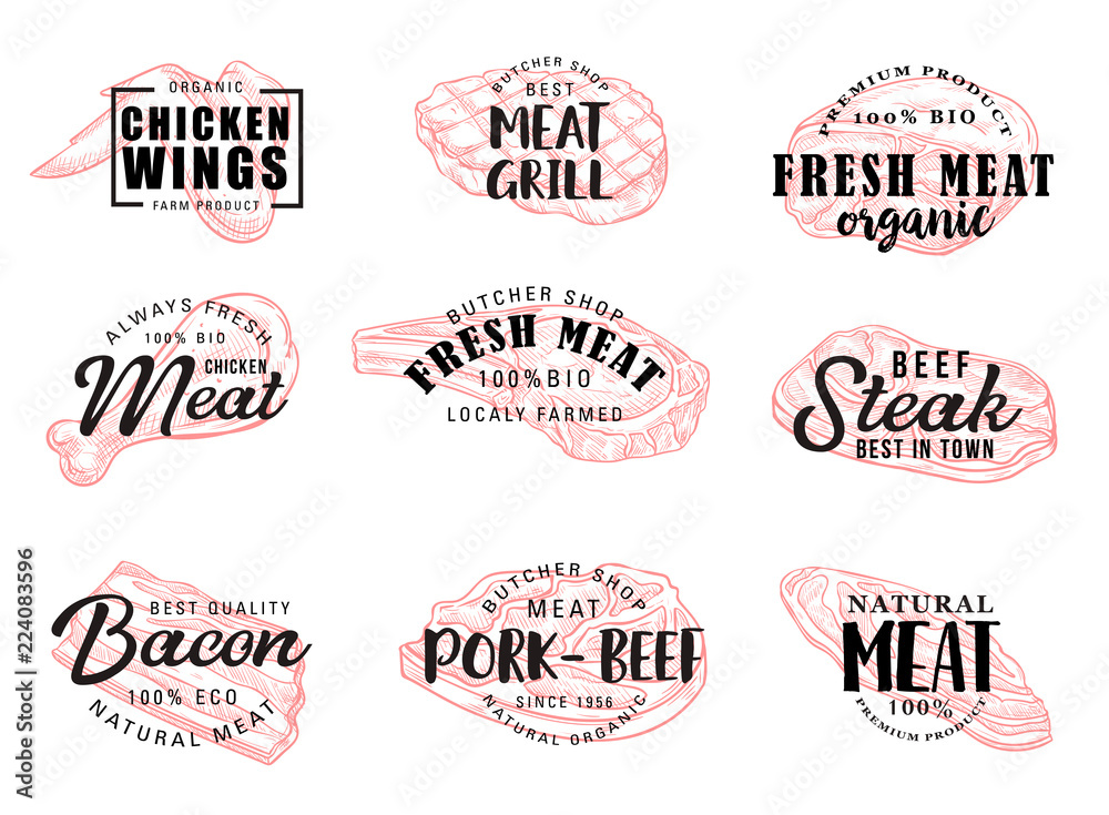 Obraz premium Meat food icons with lettering