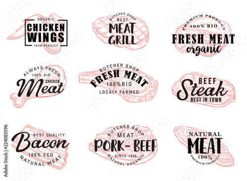 Meat food icons with lettering