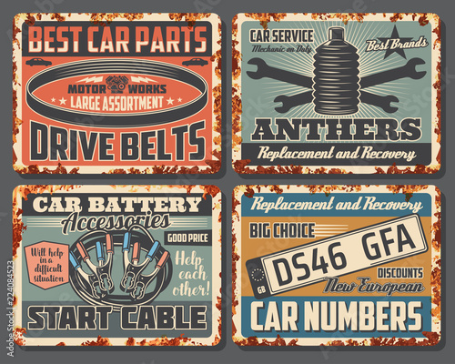 Car repair service and garage rusty metal bannners