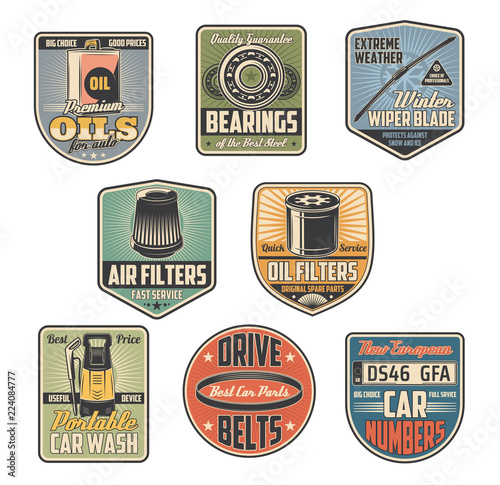 Car repair service vector retro icons