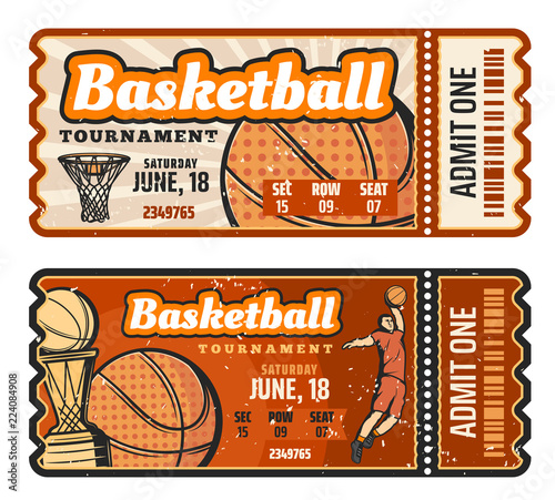 Basketball sport game ticket, vector