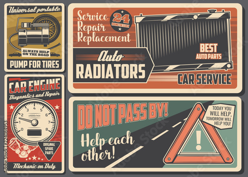 Car service and auto repair retro signboard