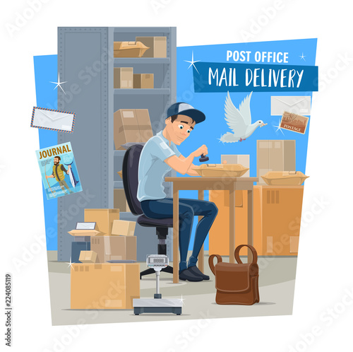 Post office service, postman with mail