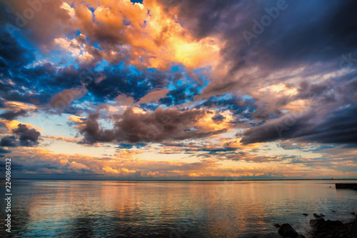 Fantastic sunset clouds over horizon of Lake Superior