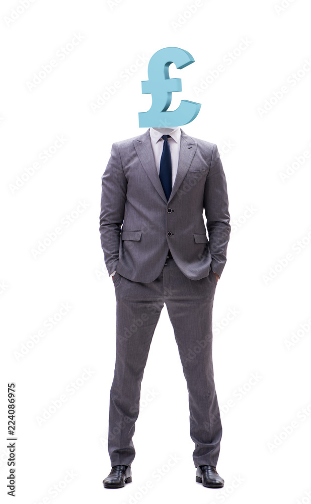 Businessman with british pound sign instead of head Businessman with british pound sign instead of head