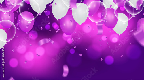 Fuchsia metallic baloons on the upstairs with clear path isolated on white background