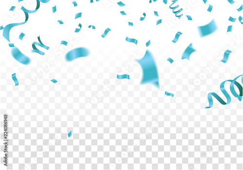 Blue ribbons with confetti isolated on white background. illustration of holidays, party, on center isolated on white background Vector EPS10