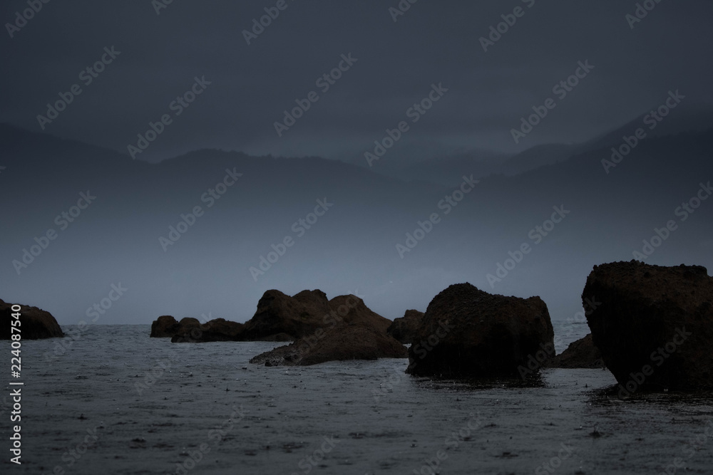 rocks and fog on the sea