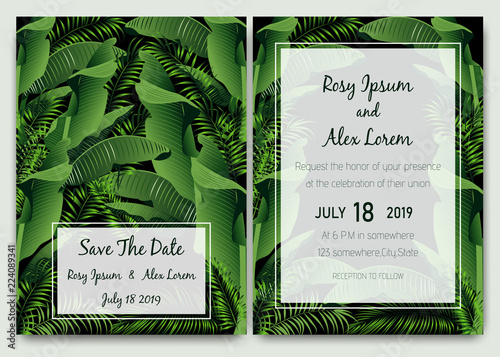 Tropical hand drawn frame for a wedding invitation.