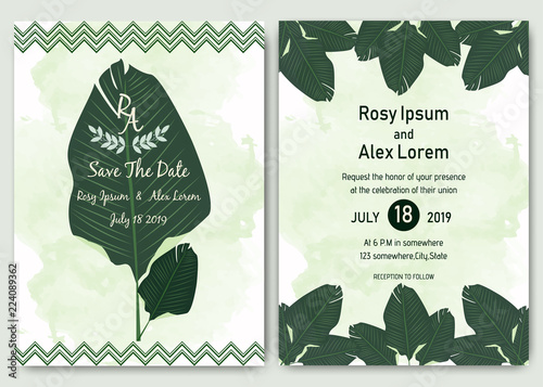 Tropical hand drawn frame for a wedding invitation.