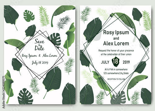 Tropical hand drawn frame for a wedding invitation.