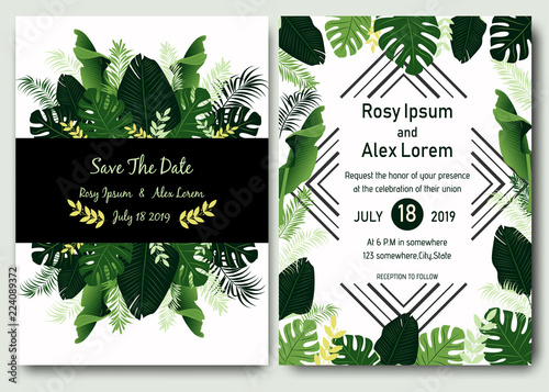 Tropical hand drawn frame for a wedding invitation.