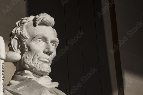 Close up Abraham Lincoln Statue at Memorial monument Washington DC