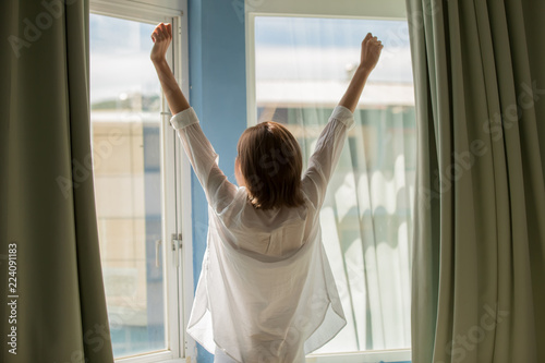 Free Download woman opening curtains - GFXLoad