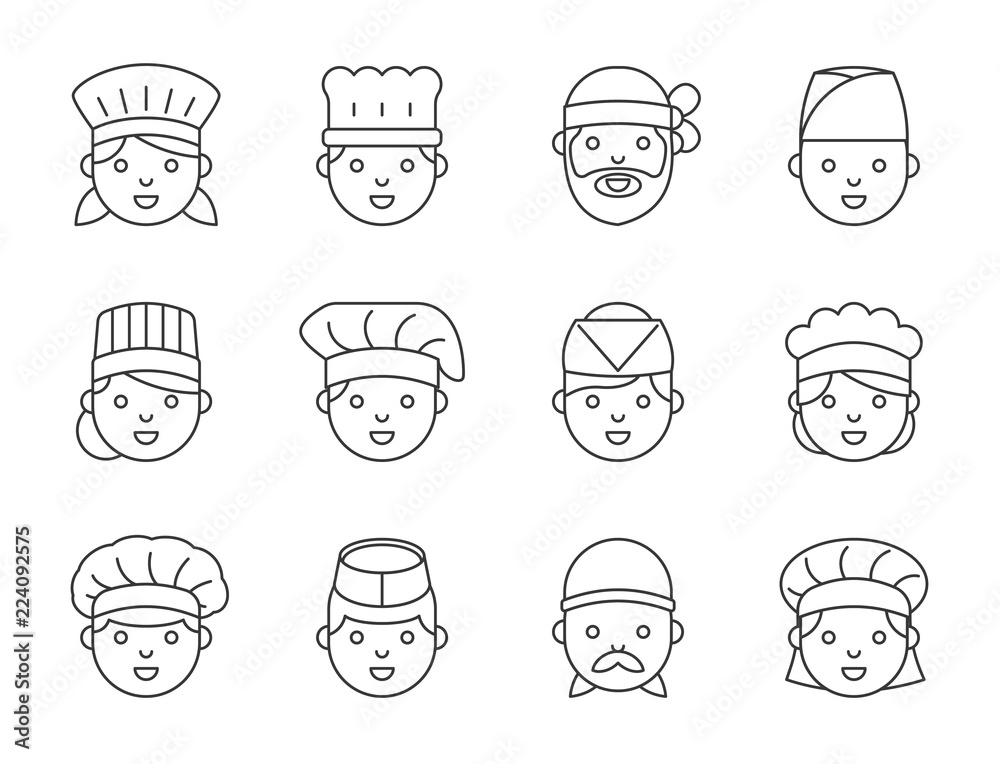 Cute chef head outline icon, editable stroke Cute chef head outline icon, editable stroke