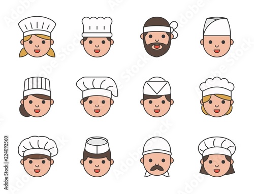 Cute chef head outline icon, editable stroke