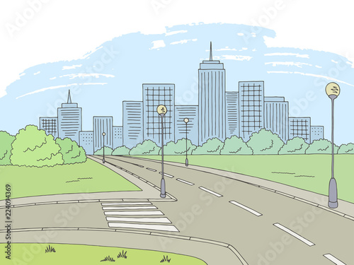Street road graphic color city landscape sketch illustration vector