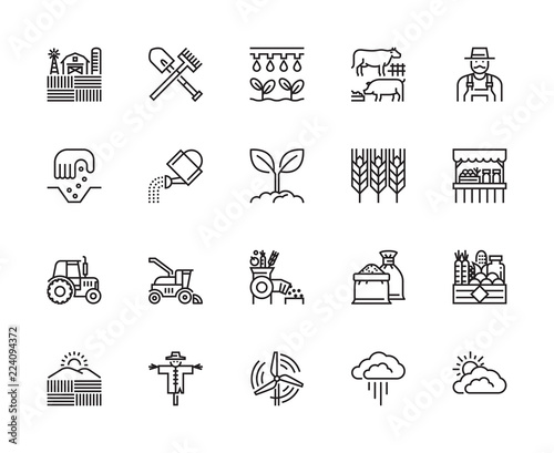 Farming, Agriculture, Land, Formal Garden, Agricultural machinery, Tool, Line Icons, Vector and Illustration