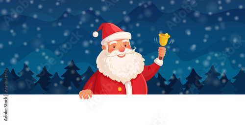 Cartoon christmas Santa Claus. Winter holiday, Happy New Year frame or Xmas vector header background © Tartila