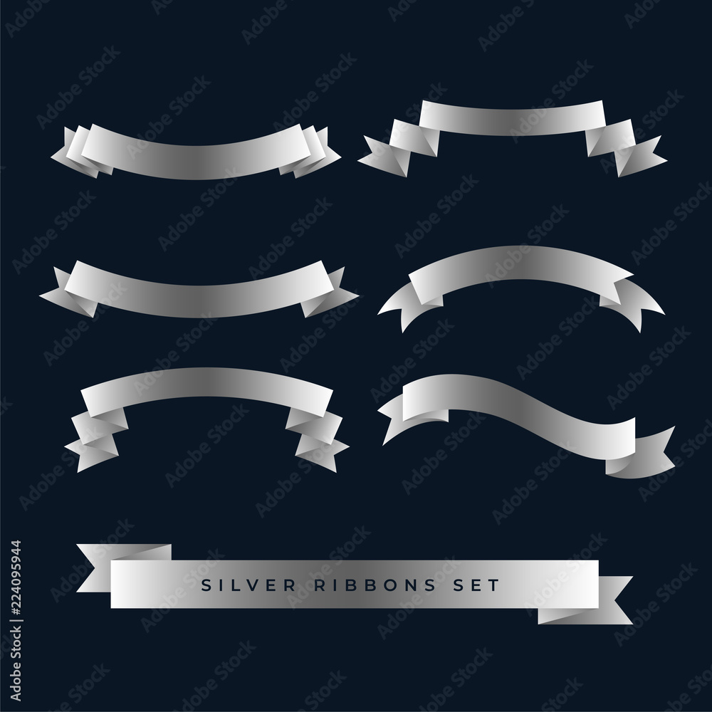silver shiny 3d ribbons set
