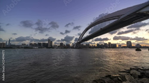 4K Time lapse - Modern bridge in Shanghai China (LuPu bridge)