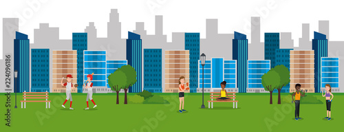 group of athletes practicing sports on the park