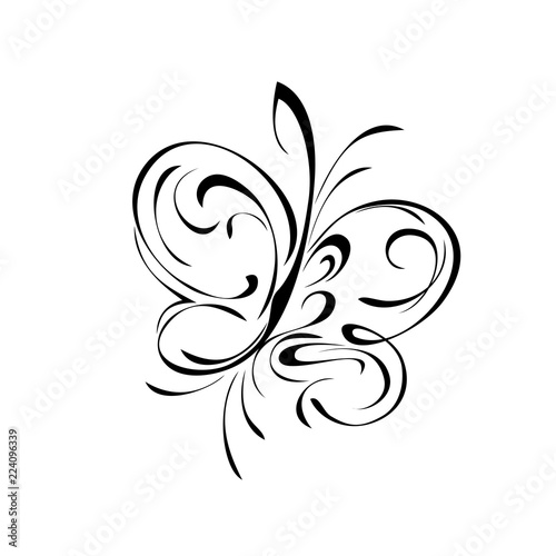 one stylized butterfly in black lines on white background