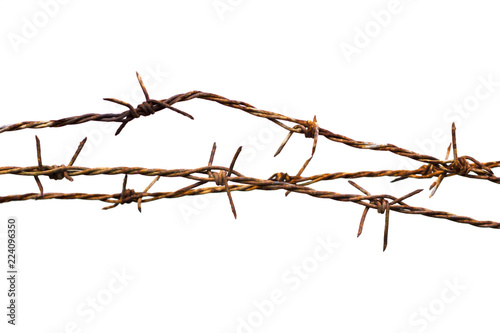 Rusty barbed wire isolated on white