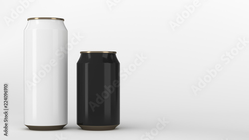 Big white and small black gold soda cans mockup